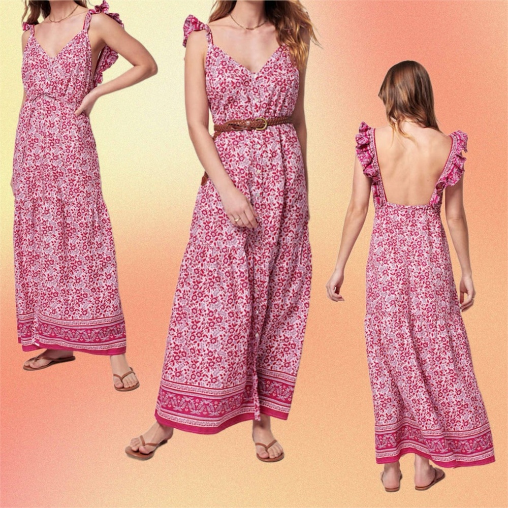 faherty • hyland dress in sun up block print pink paisley floral l